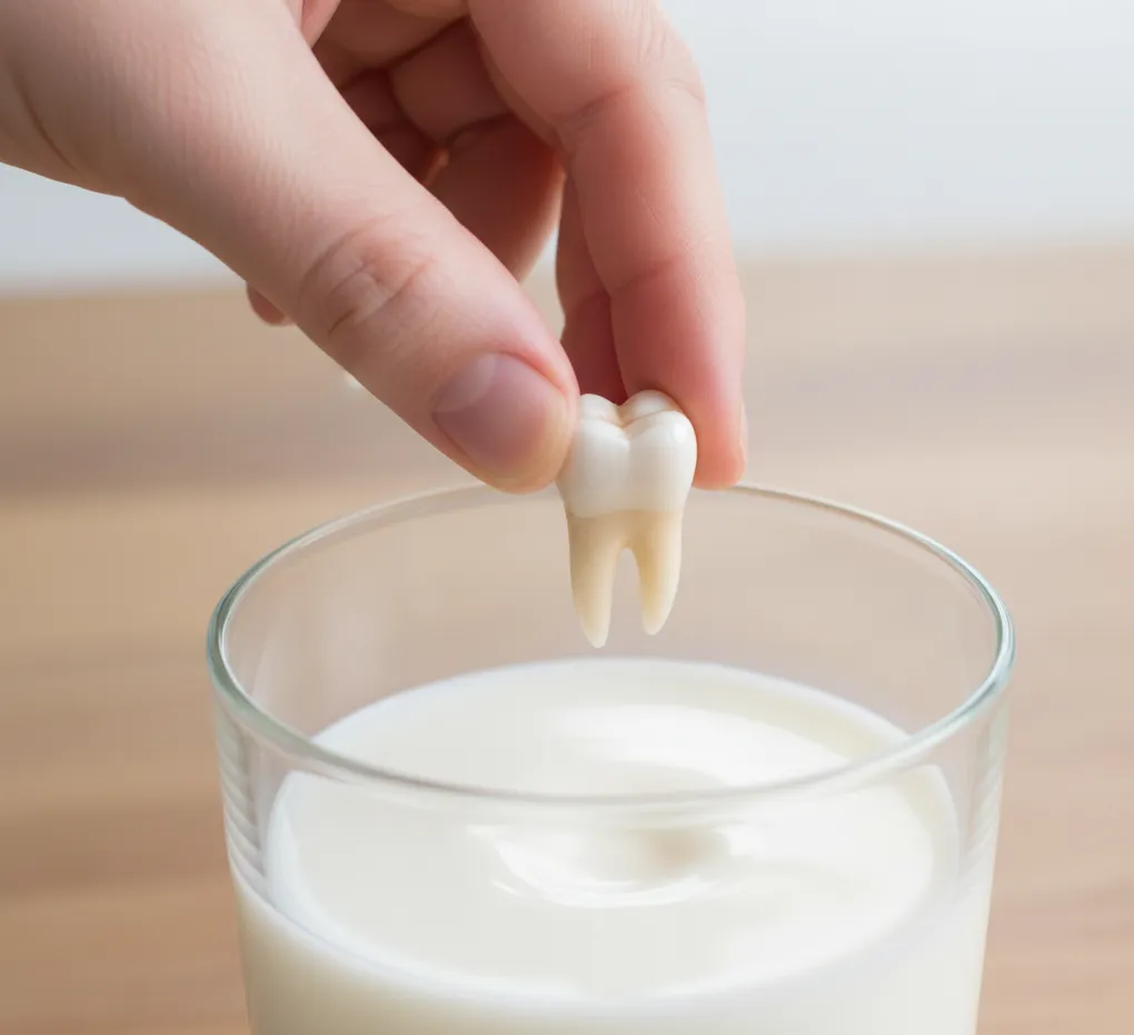 Τοποθέτηση πεσμένου δοντιού σε ποτήρι με γάλα για τη διατήρηση των κυττάρων της ρίζας μέχρι την επίσκεψη στον οδοντίατρο.